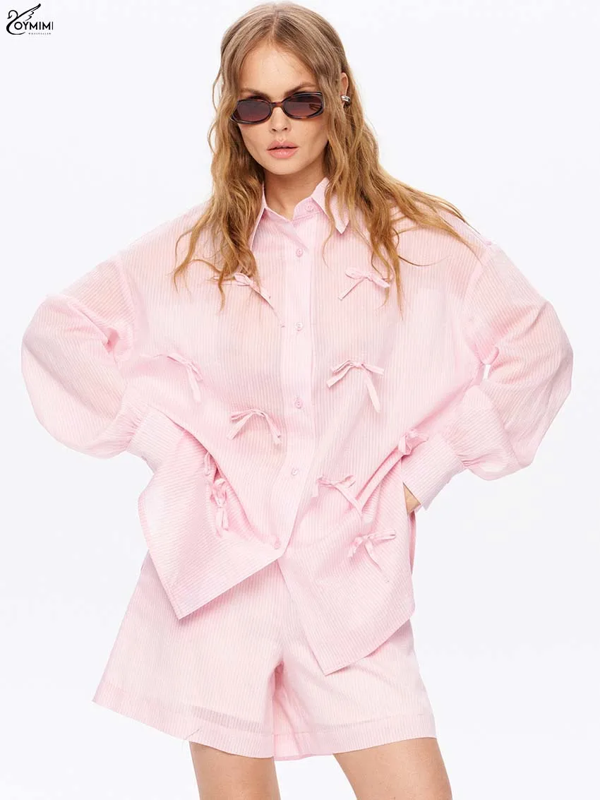 Oymimi элегантный розовый хлопковый женский комплект из двух предметов - Фотография_3