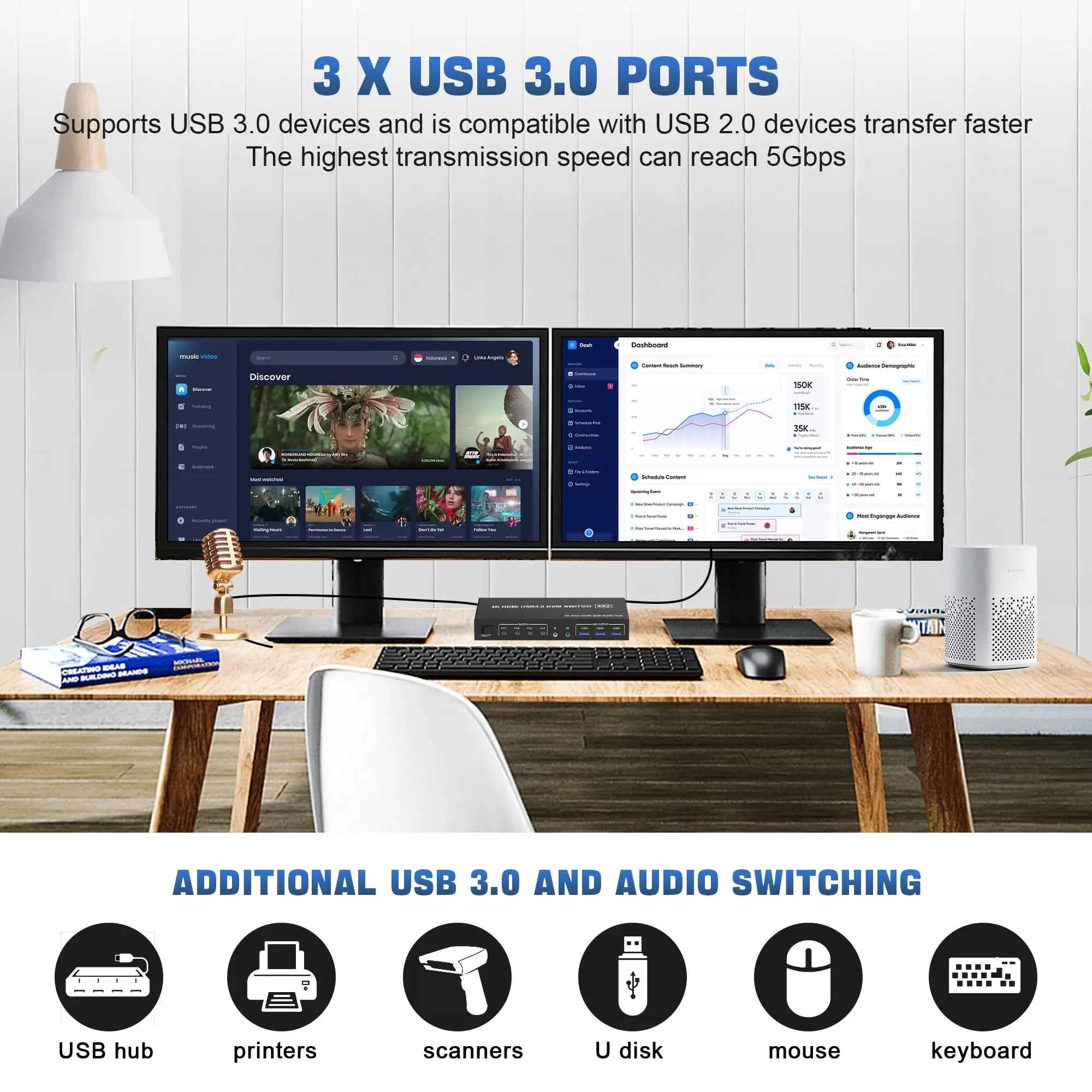 4k usb 3.0 kvm-переключатель hdmi двойные мониторы 4 компьютера 2 монитора - Фотография_5