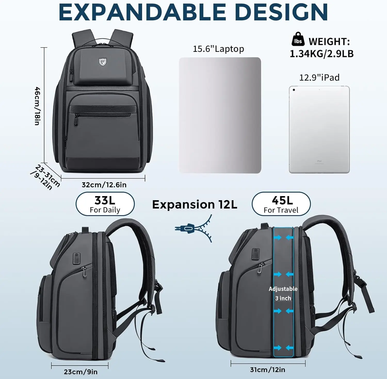 Серый деловой рюкзак для мужчин - Фотография_2