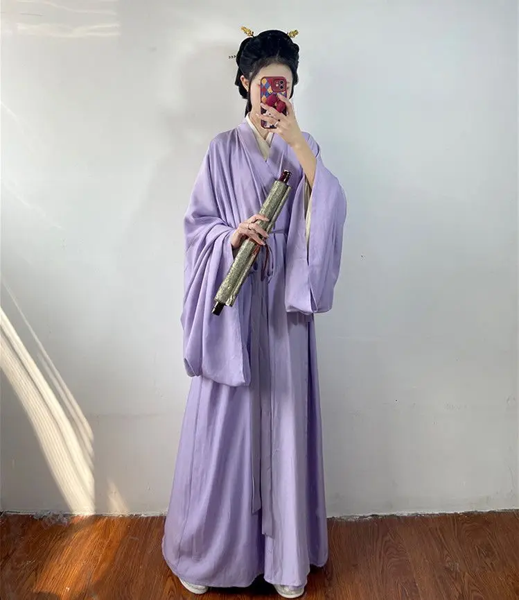 Прямой шлейф, однотонная элегантная женская одежда hanfu - Фотография_4