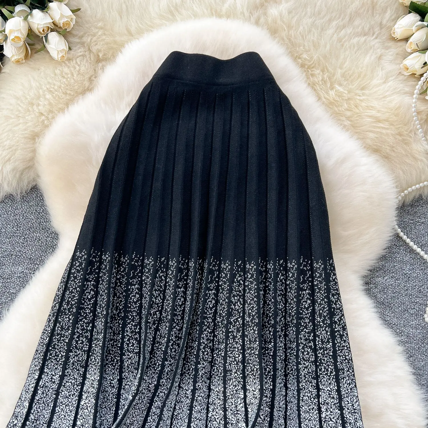 Женские однотонные плиссированные юбки до щиколотки - Фотография_3