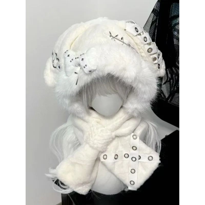 Милая пушистая японская кружевная шапка harajuku y2k для девочек - Фотография_5