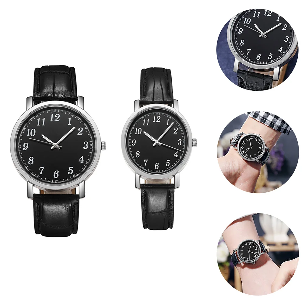 Современные наручные часы для пар с черным ремешком - Фотография_2