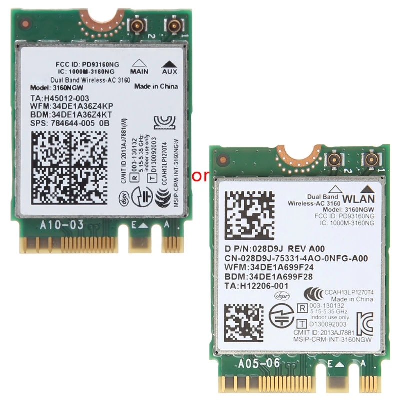 Двухдиапазонная wi-fi-карта intel wireless-ac 3160 3160ngw с bluetooth 4