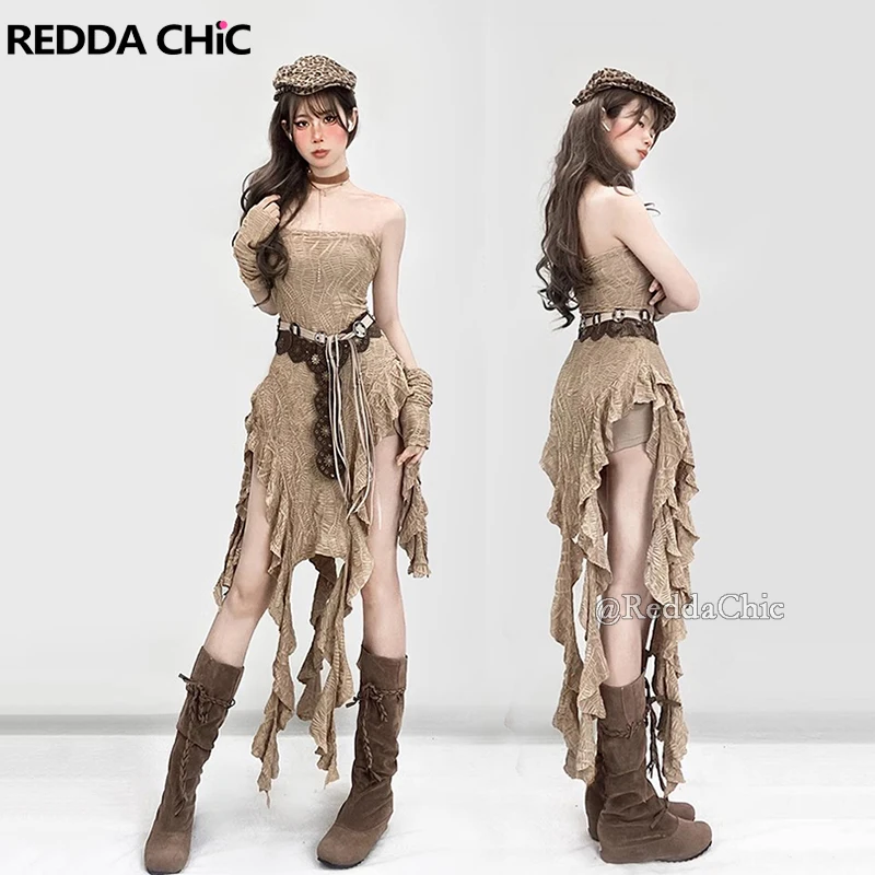 Reddachic пшеничное текстурированное платье-труба с рукавами