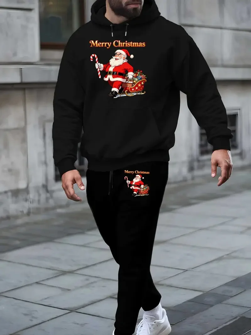 Мужские комплекты с капюшоном с рождеством и 3d принтом санта-клауса - Фотография_4