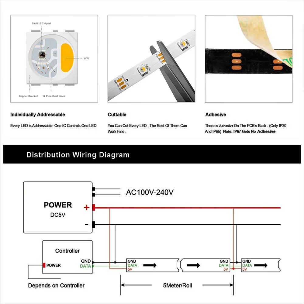 Sk6812 dc 12 в rgbw rgbww 5050smd - Фотография_5