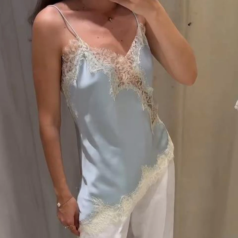 Combhasaki женский атласный жилет с кружевной отделкой и цветочным принтом - Фотография_6