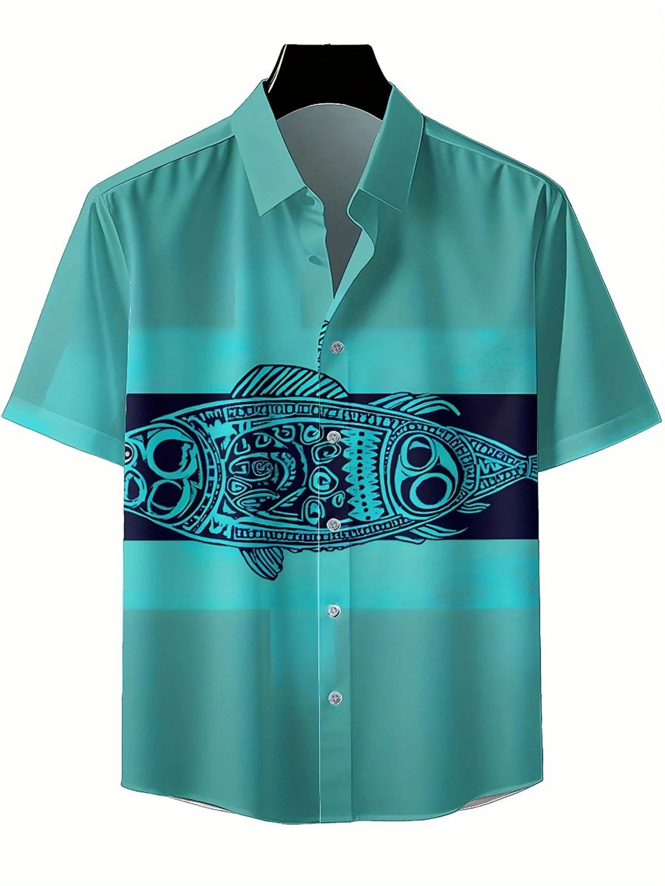 Мужские гавайские рубашки больших размеров с рисунком рыбы - Фотография_2