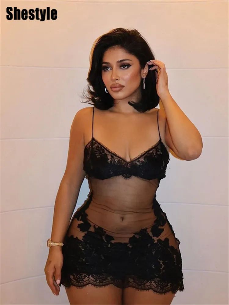 Shestyle кружевное прозрачное мини-платье - Фотография_5