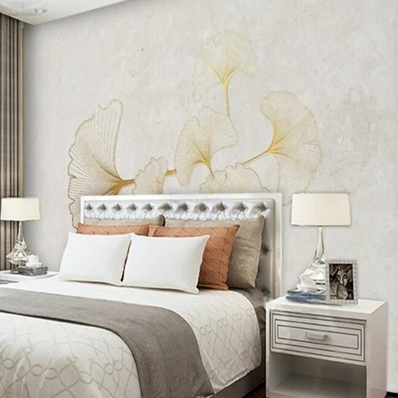 Современные и простые рельефные обои с листьями гинкго для телевизора - Фотография_3