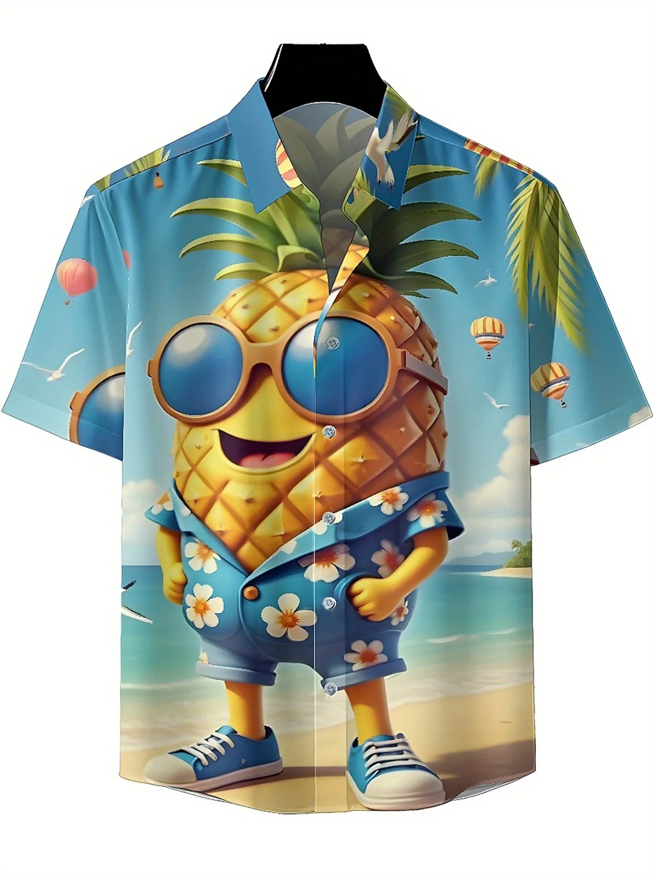 Мужские гавайские рубашки больших размеров с тропическим рисунком ананаса - Фотография_2