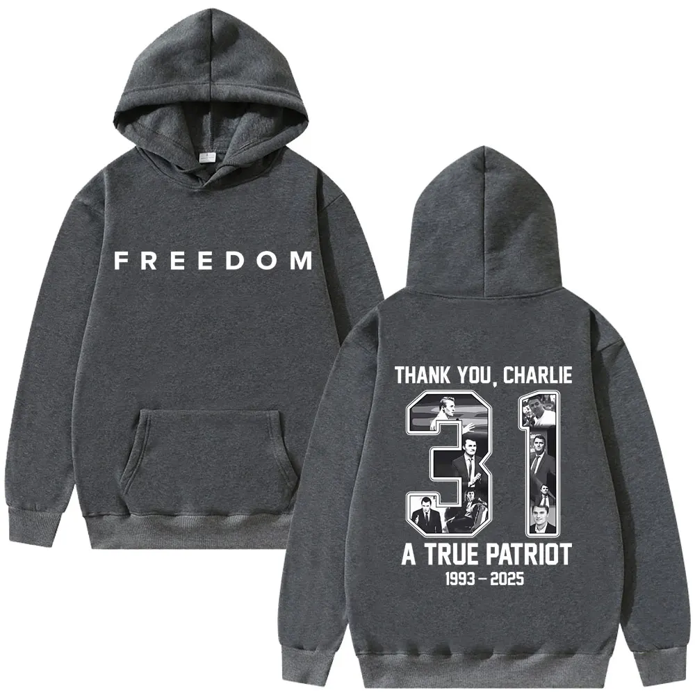 Толстовка с графическим принтом charlie kirk freedom для мужчин и женщин - Фотография_3
