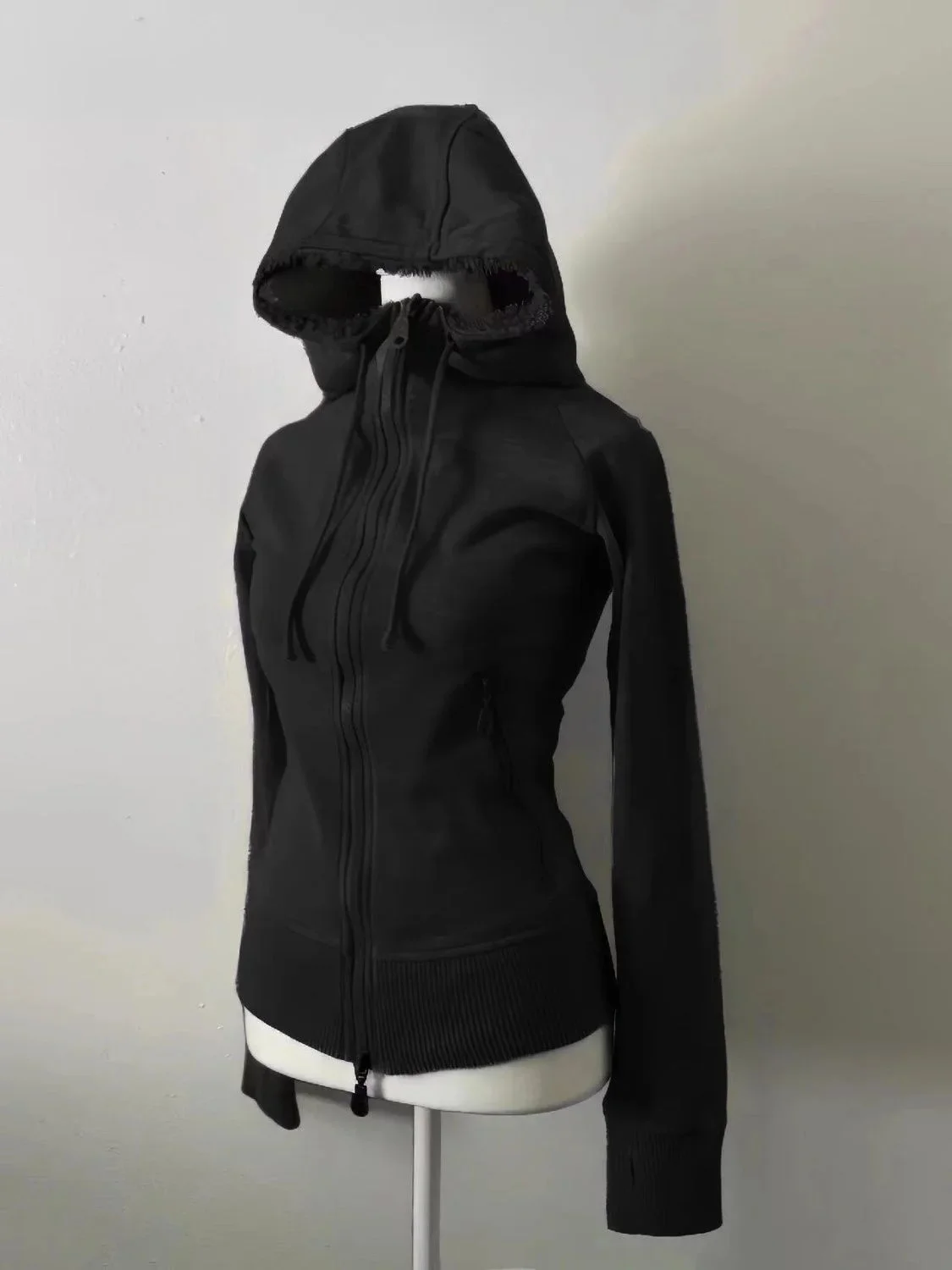 Black double zipper cotton hoodies - Фотография_2