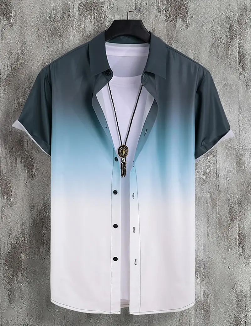 Новый простой градиентный гавайский топ с короткими рукавами - Фотография_5