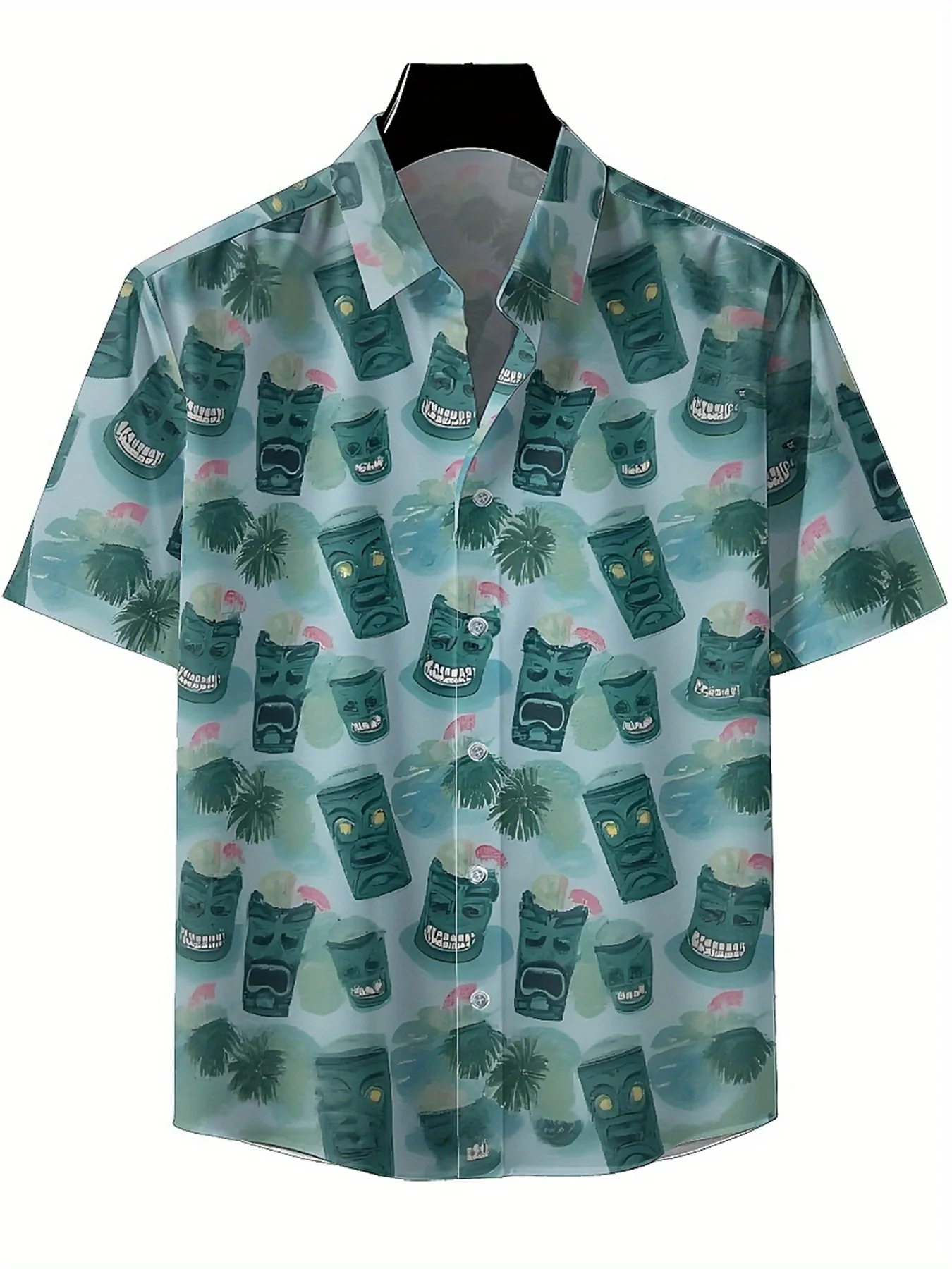 Мужские гавайские рубашки больших размеров с рисунком маски тики - Фотография_2