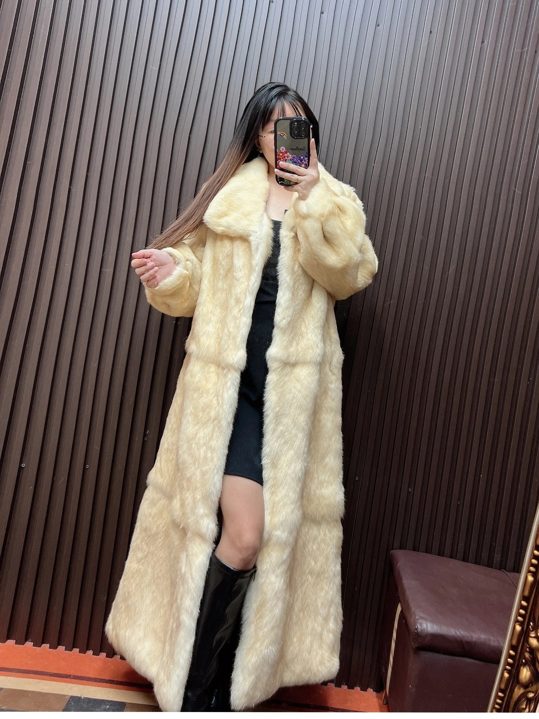 Furyoume новое пальто из 100% кроличьего меха длиной 120 см - Фотография_4