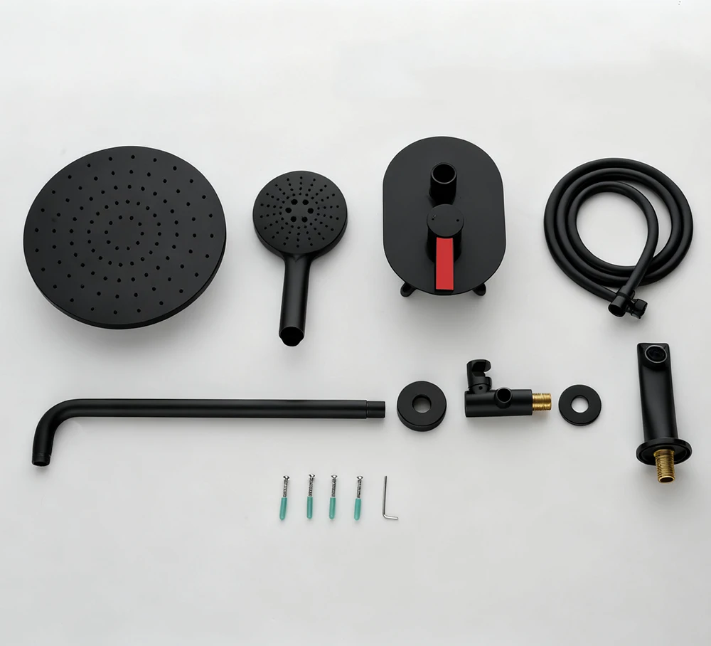 Высококачественная матовая черная скрытая душевая система с дождевым душем - Фотография_4