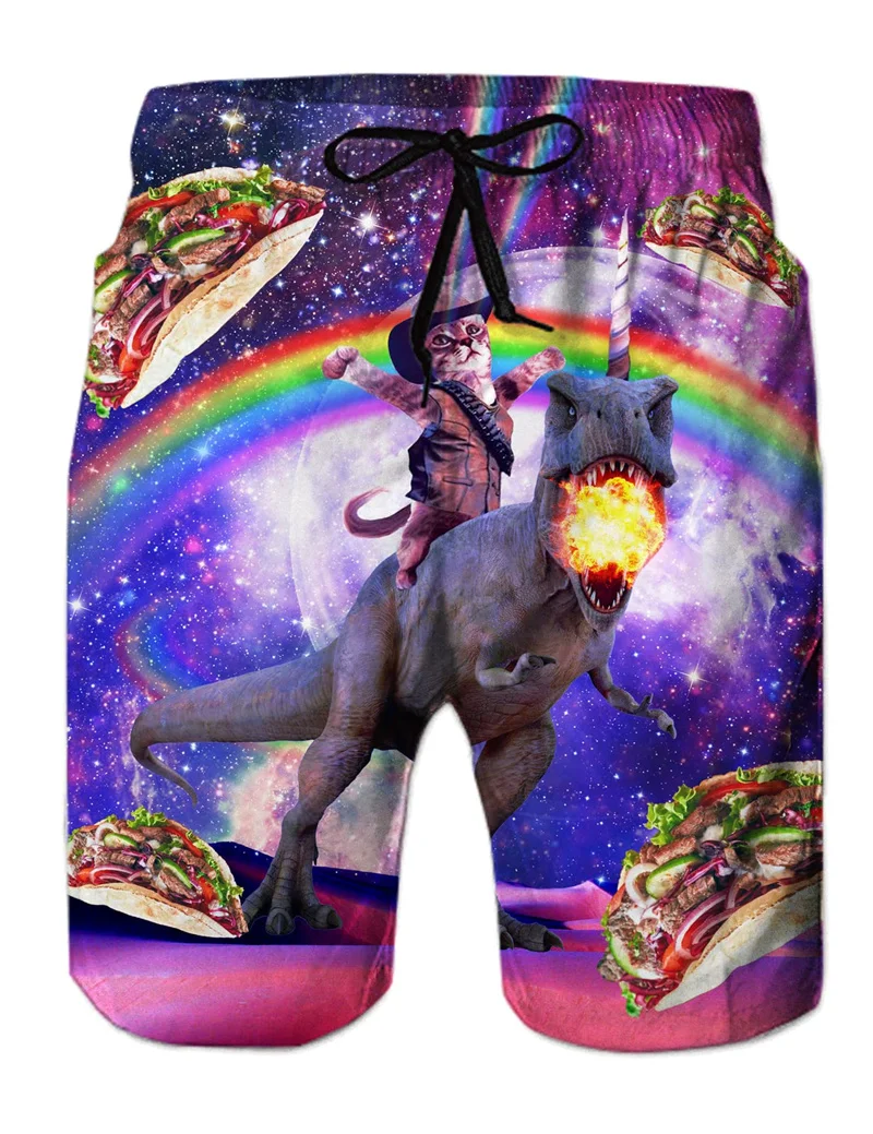 Funny animal dinosaur beach shorts - Фотография_3