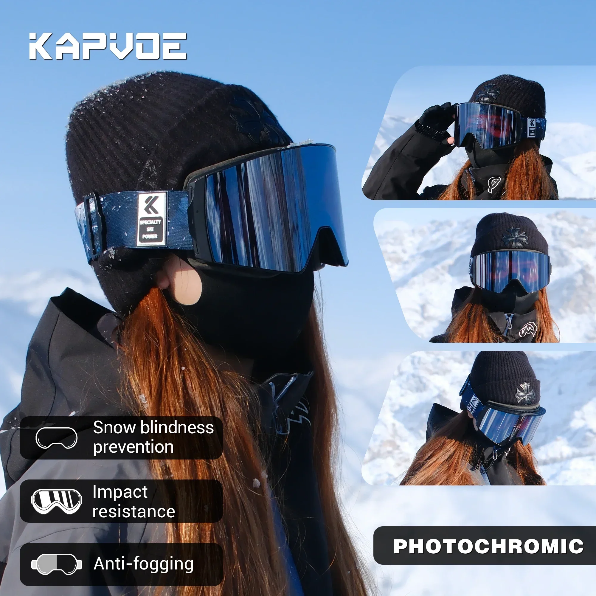 Kapvoe уличные фотохромные лыжные очки - Фотография_2