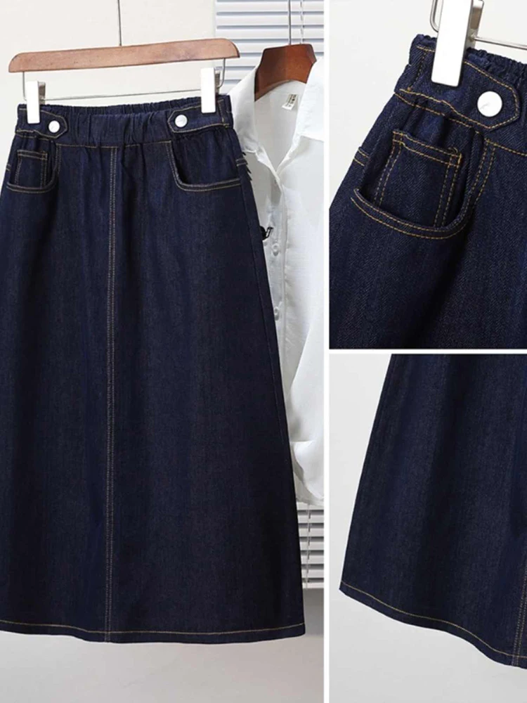 Джинсовые юбки большого размера с эластичной резинкой на талии - Фотография_4