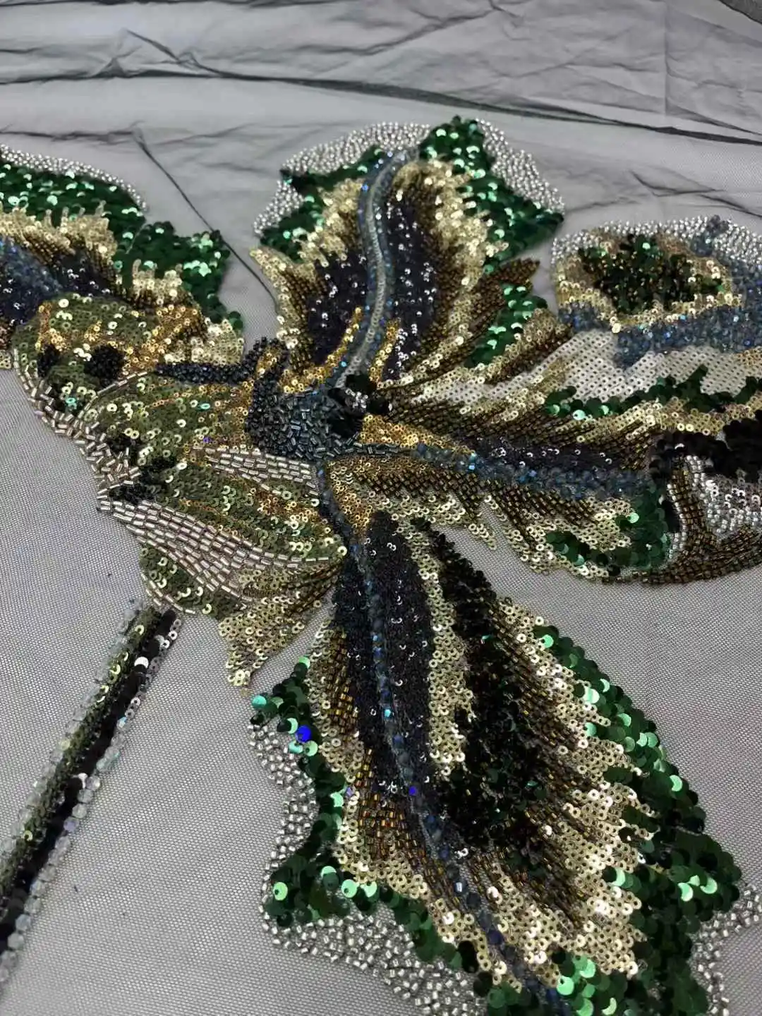 Свадебная ткань - вышитое сетчатое кружево с камнями для вечерних платьев - Фотография_4