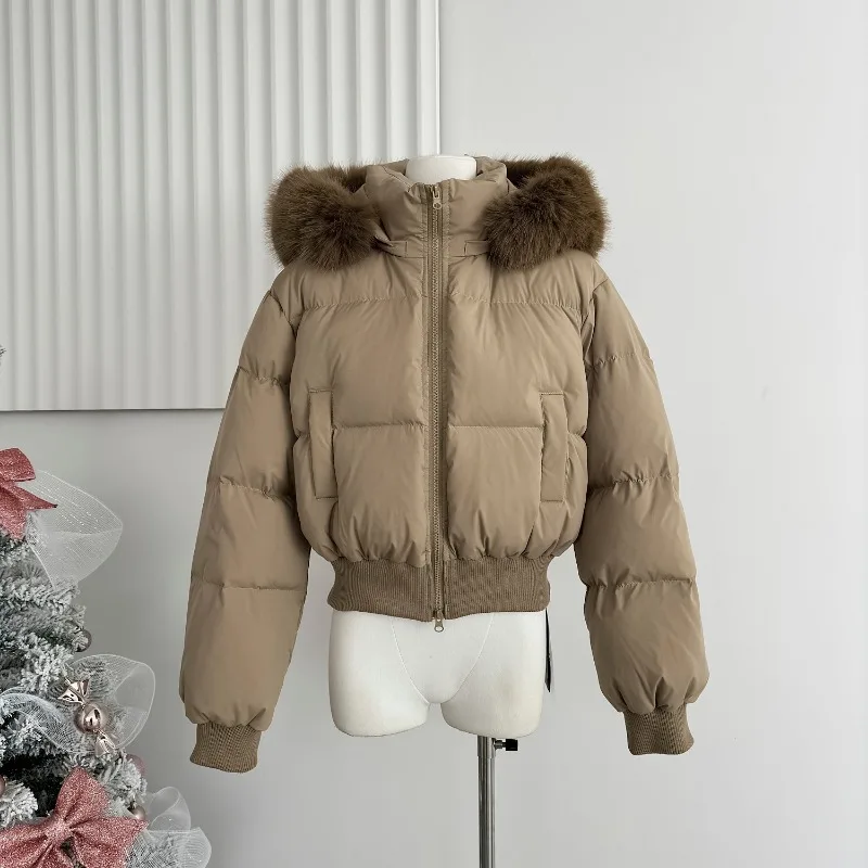 Зимние короткие хлопковые пальто с капюшоном из искусственного воротника - Фотография_3