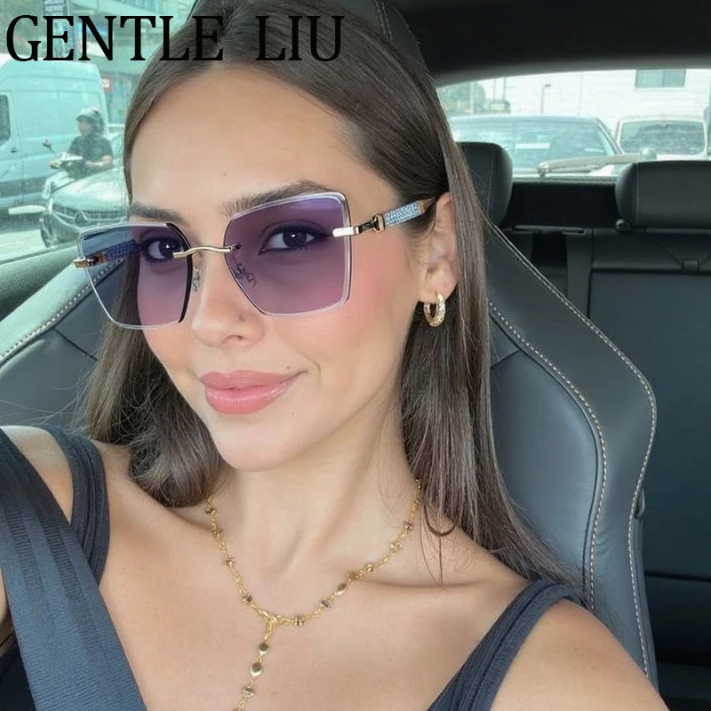 Квадратные солнцезащитные очки без оправы в стиле панк - Фотография_3