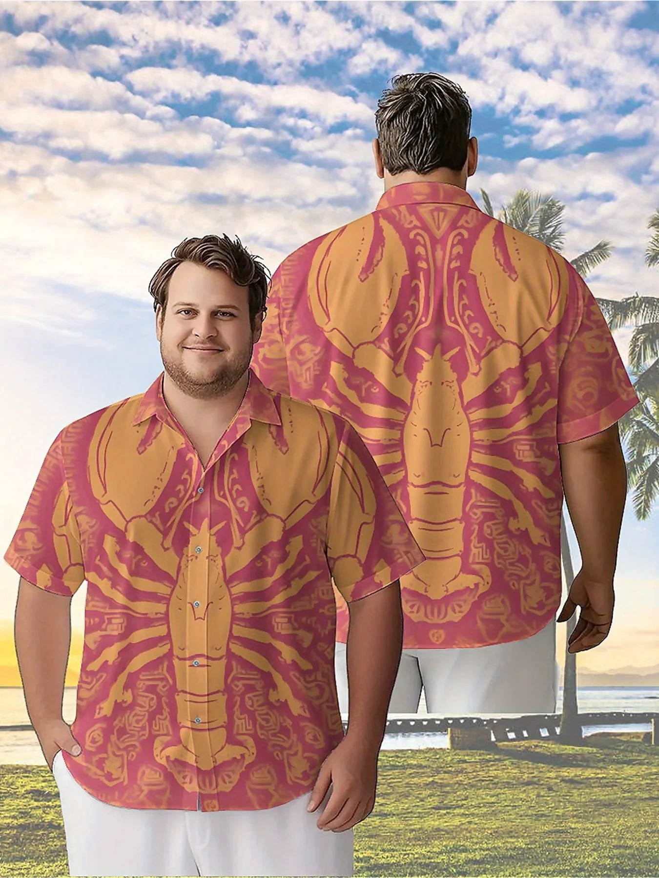 Мужские гавайские рубашки больших размеров с рисунком омара