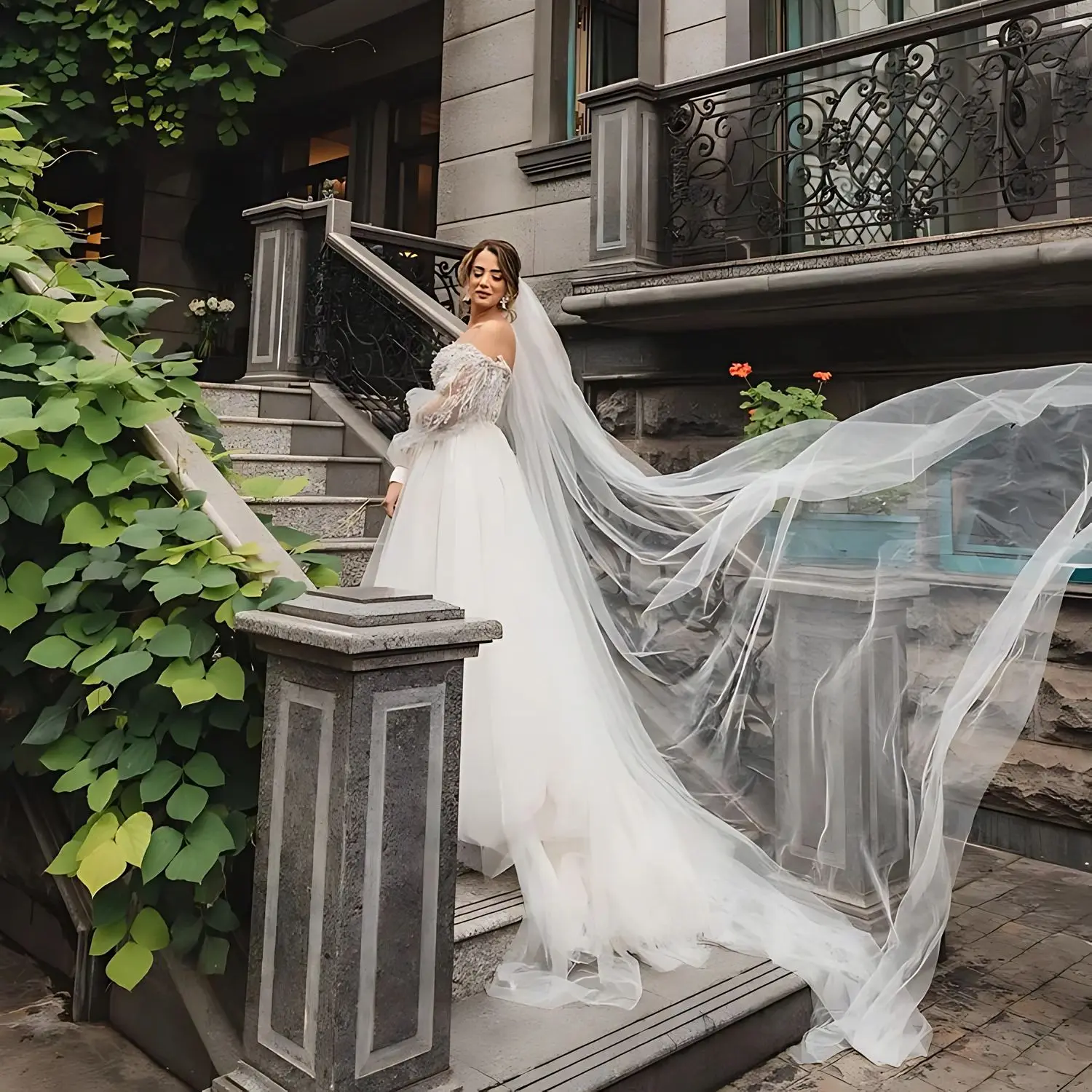 Длинная свадебная фата с расческой - Фотография_2
