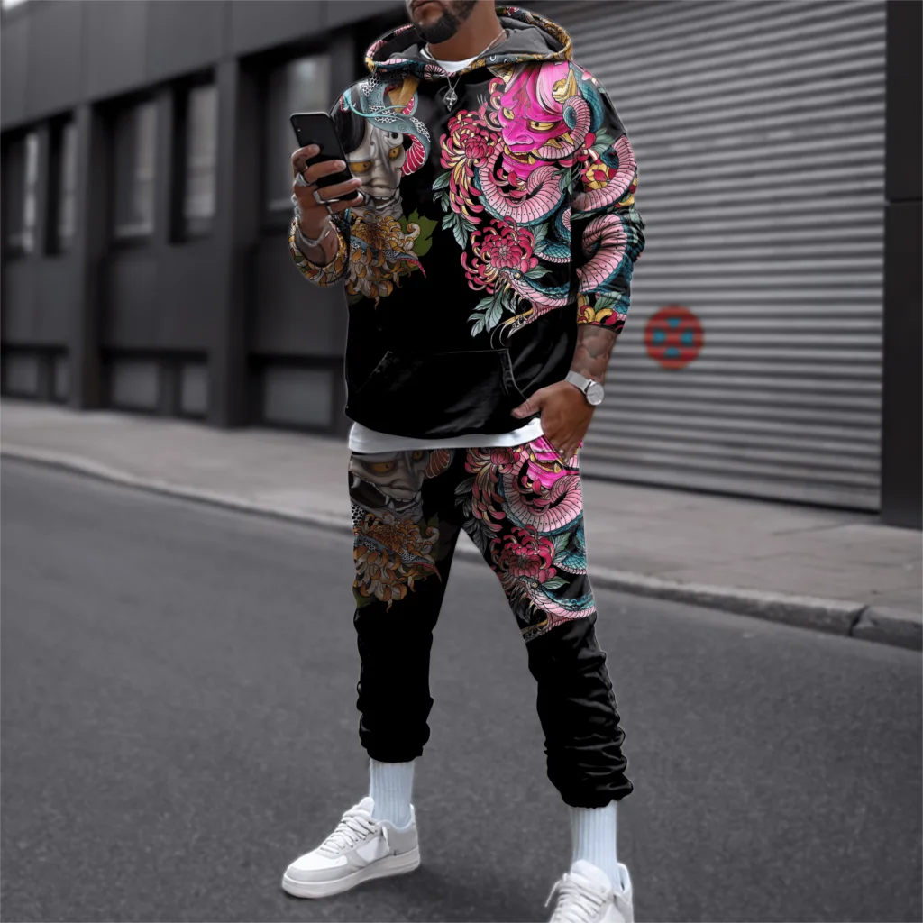 Мужские брюки с капюшоном и 3d винтажным рисунком