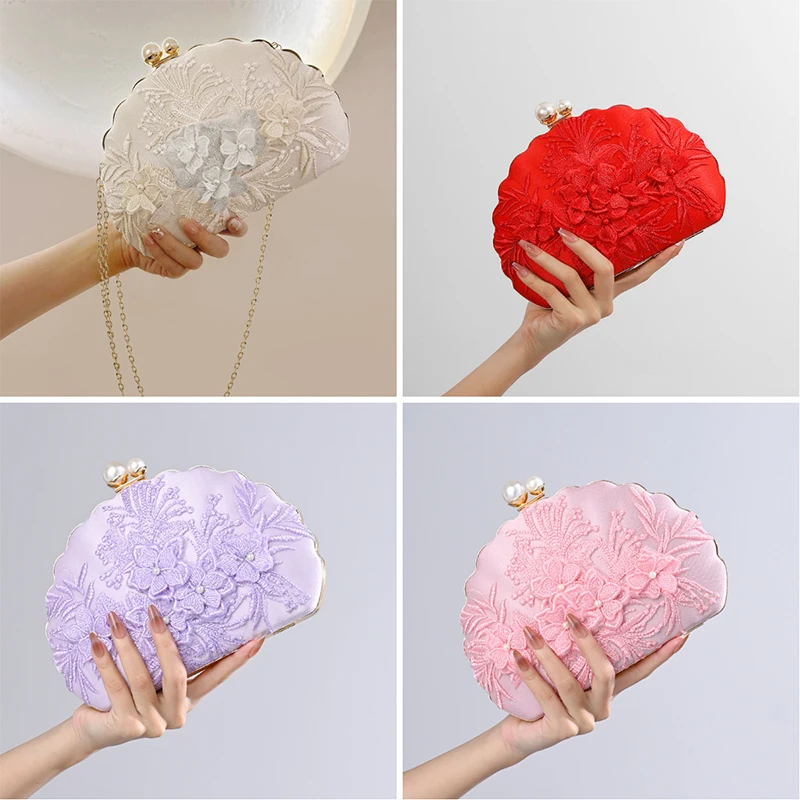 Элегантный белый кружевной клатч с вышивкой и съемной цепочкой - Фотография_4