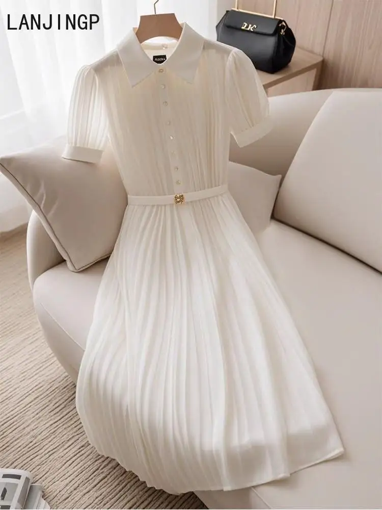 Белая французская юбка а-образной формы с короткими рукавами - Фотография_3