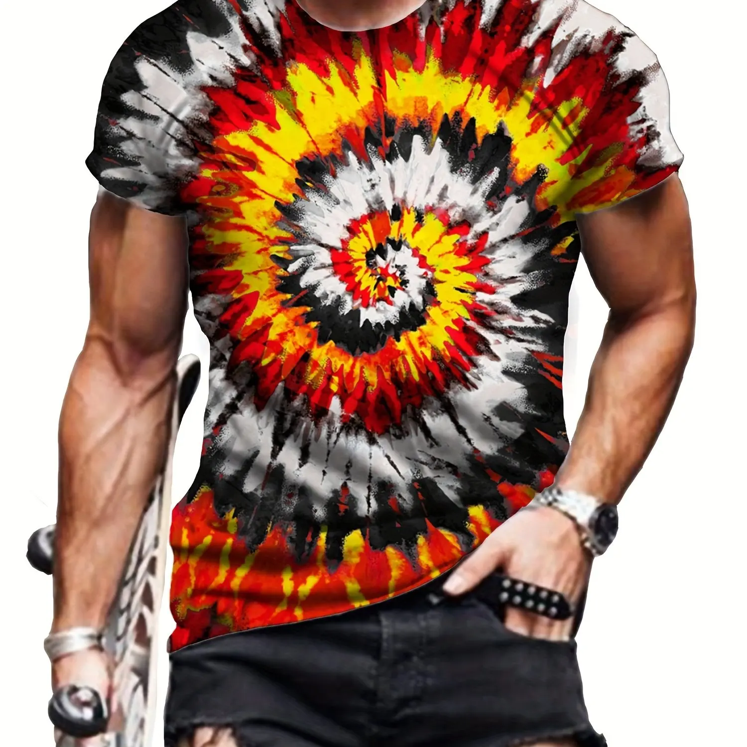 Мужская футболка с 3d-принтом vibrant tie-dye — красный - Фотография_6