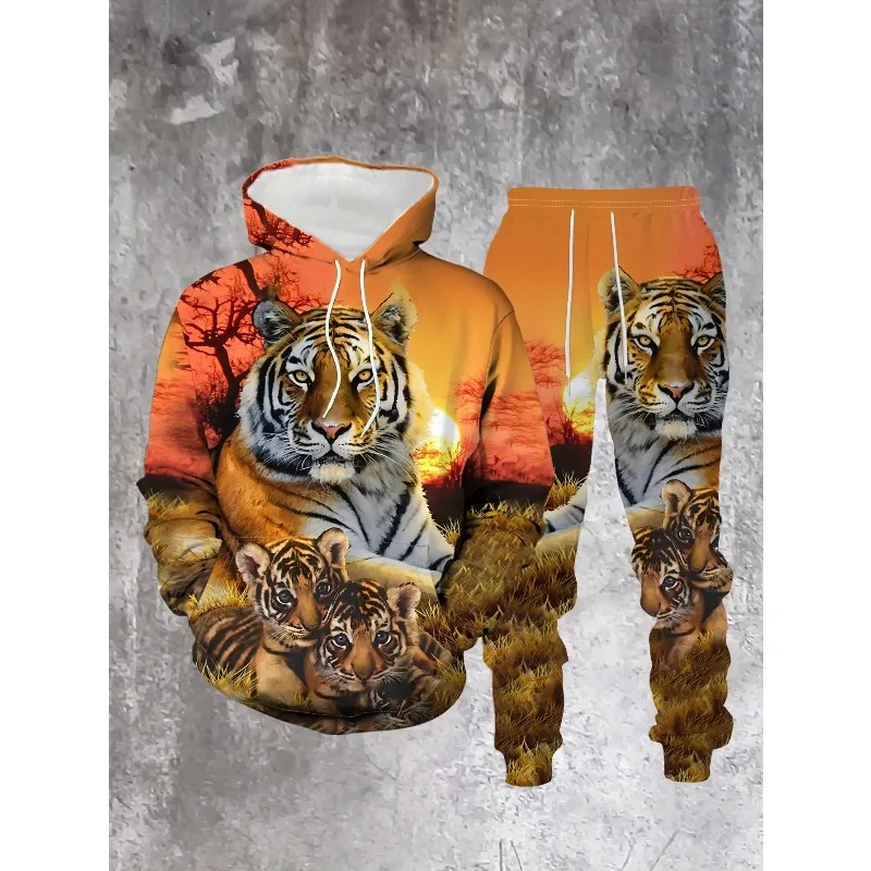 Комплект с капюшоном с 3d-принтом тигра
