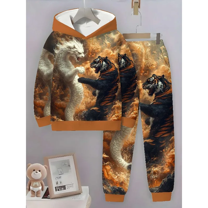 Мужской комплект с капюшоном с 3d рисунком дракона для весны и осени - Фотография_3