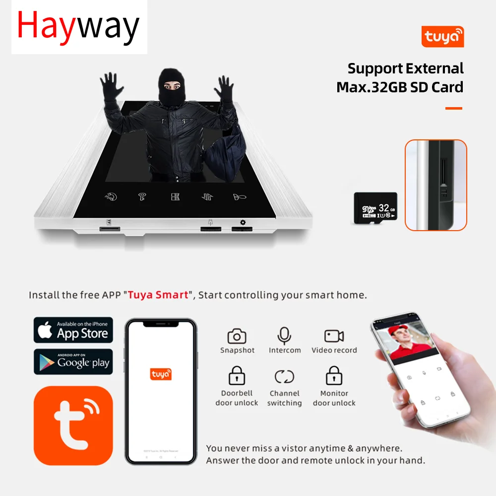 Умный беспроводной видеодомофон hayway 720p tuya с wi-fi для дома - Фотография_2