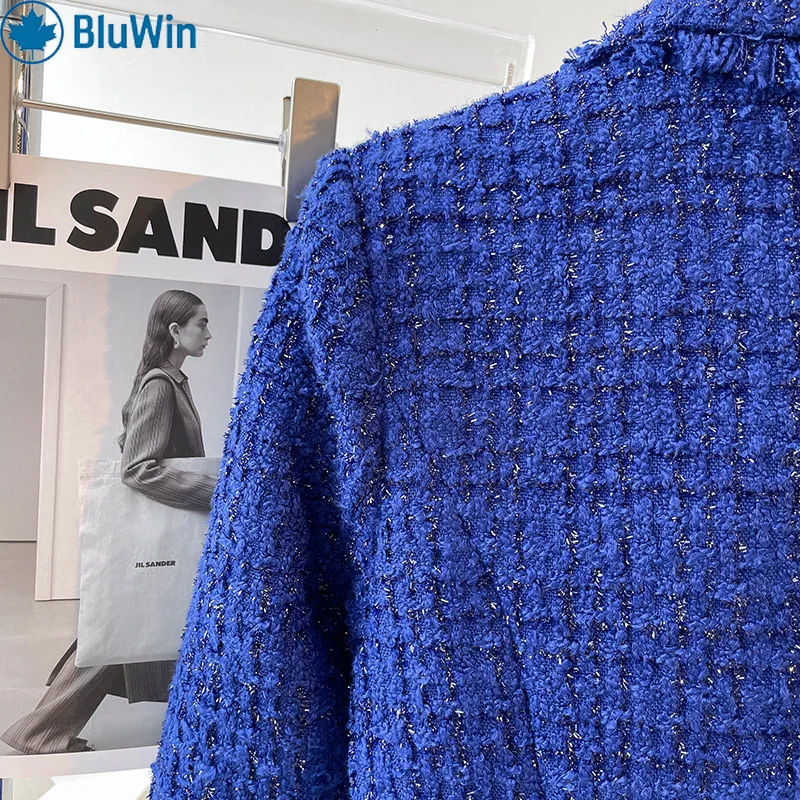 Urbanchic женский твидовый пиджак королевского синего цвета - Фотография_2