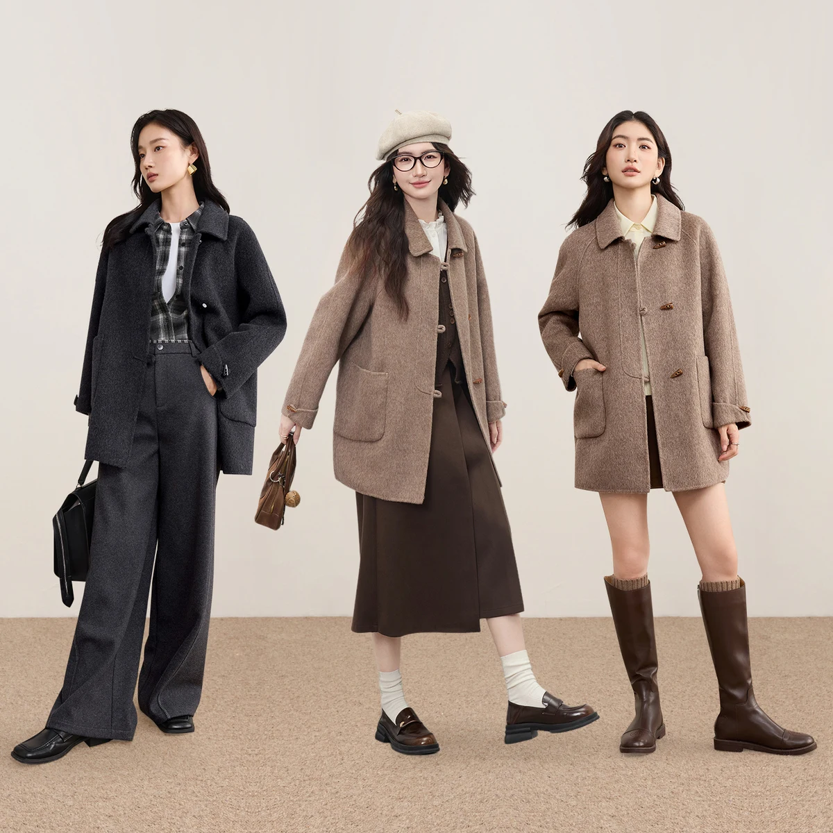 Sentubila женское пальто с лацканами из 100% шерсти и роговими пуговицами - Фотография_5