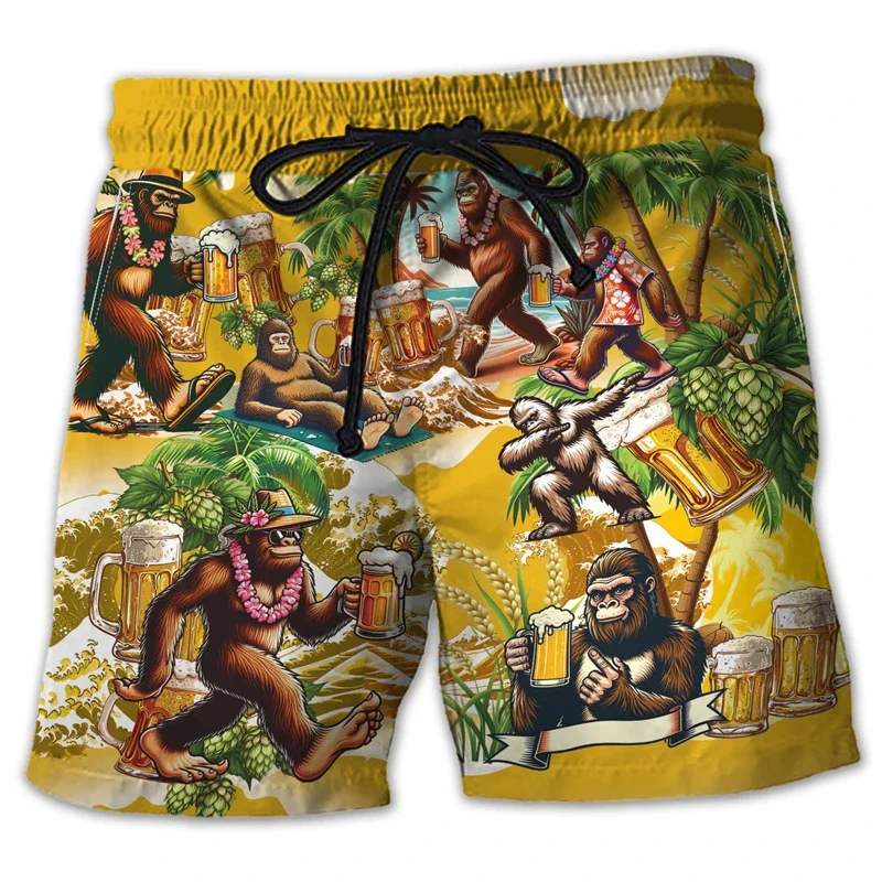 Модные пляжные шорты с графикой bigfoot для мужчин