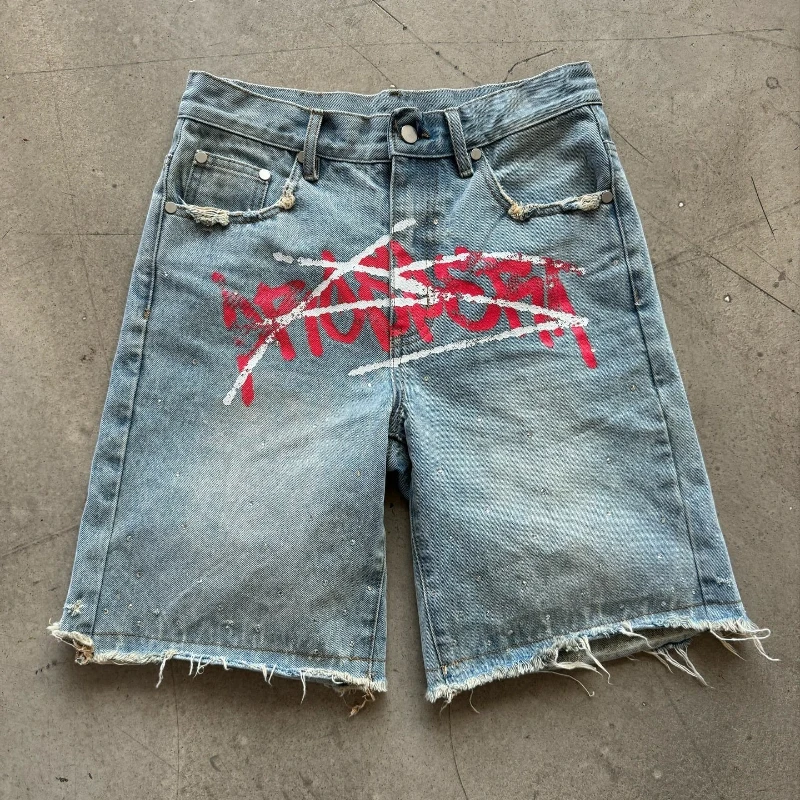 Y2k граффити jorts rhinestone потертые