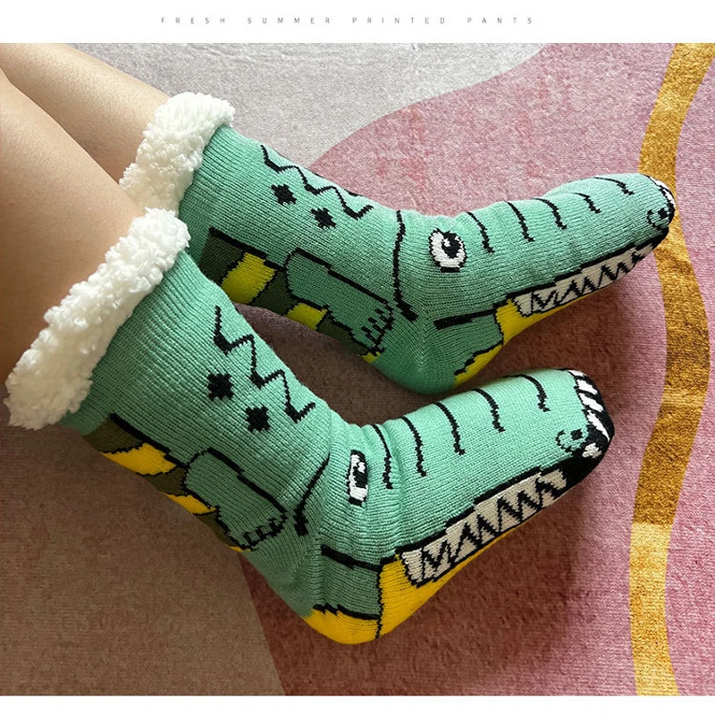 Fuzzy short sock women dinosaur