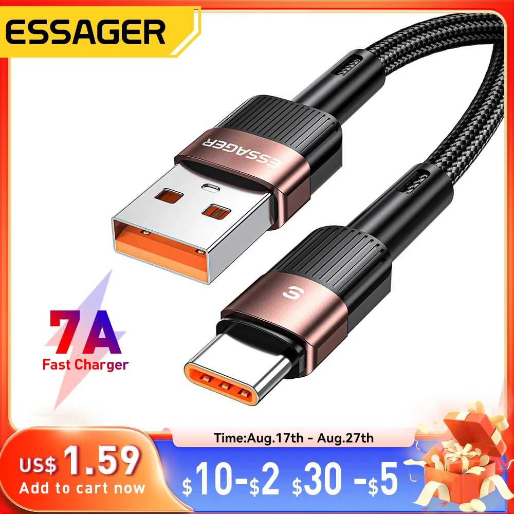 Кабель зарядный essager 7a usb type-c