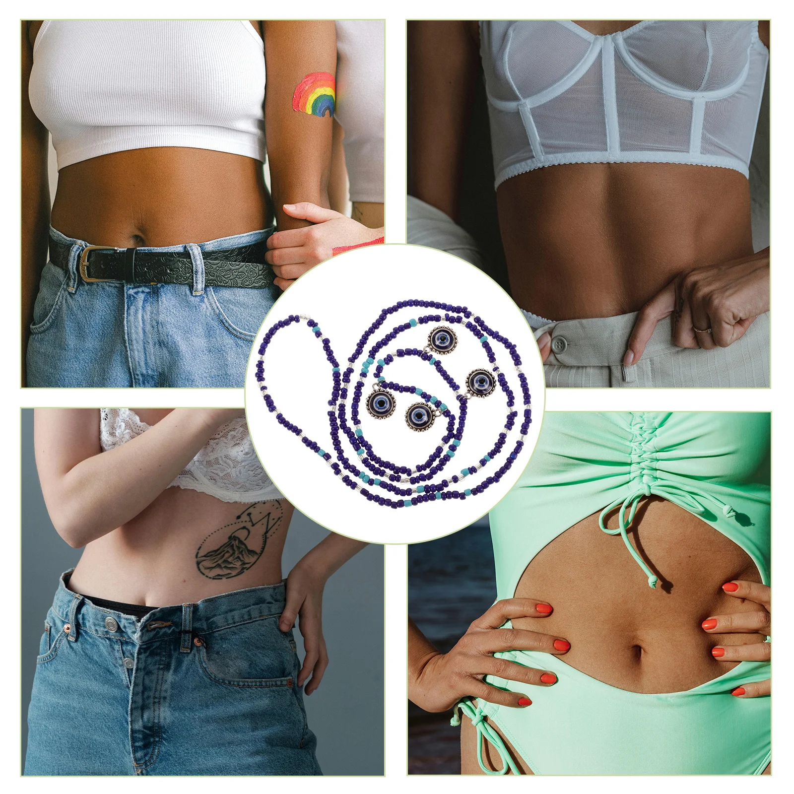 Женская поясная цепочка из бисера с голубыми глазами - Фотография_2