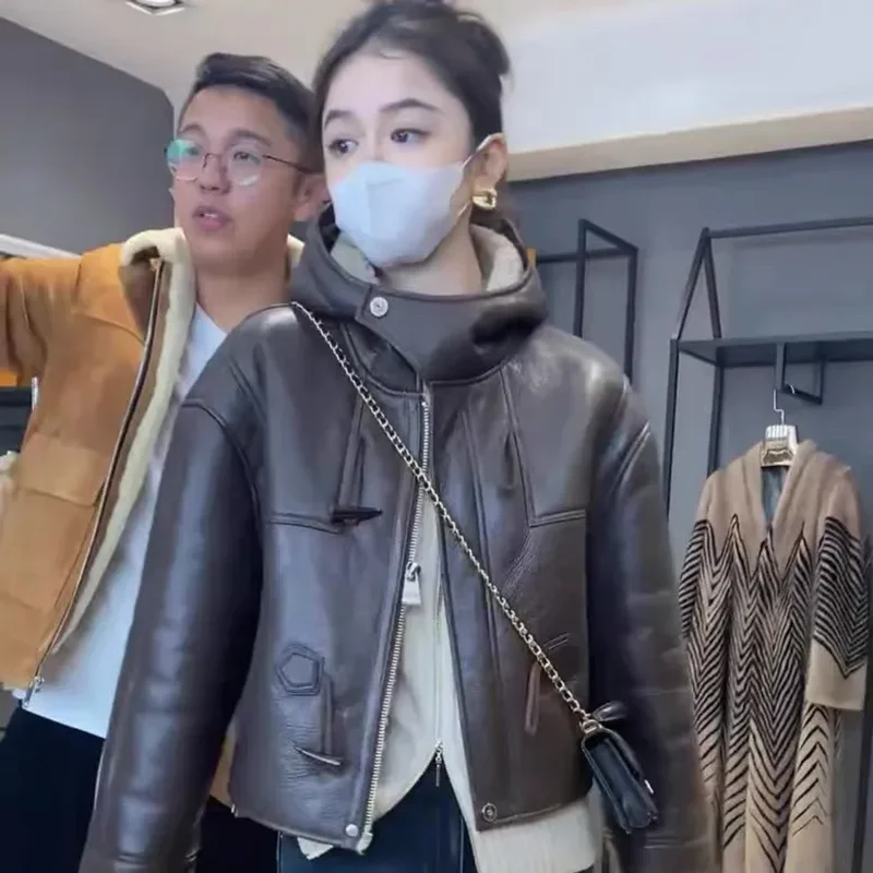 Новинка 202, осенне-зимняя мото куртка из овечьей шерсти