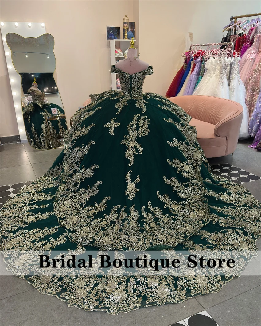 Блестящее зеленое платье quinceanera sweet 16 - Фотография_3