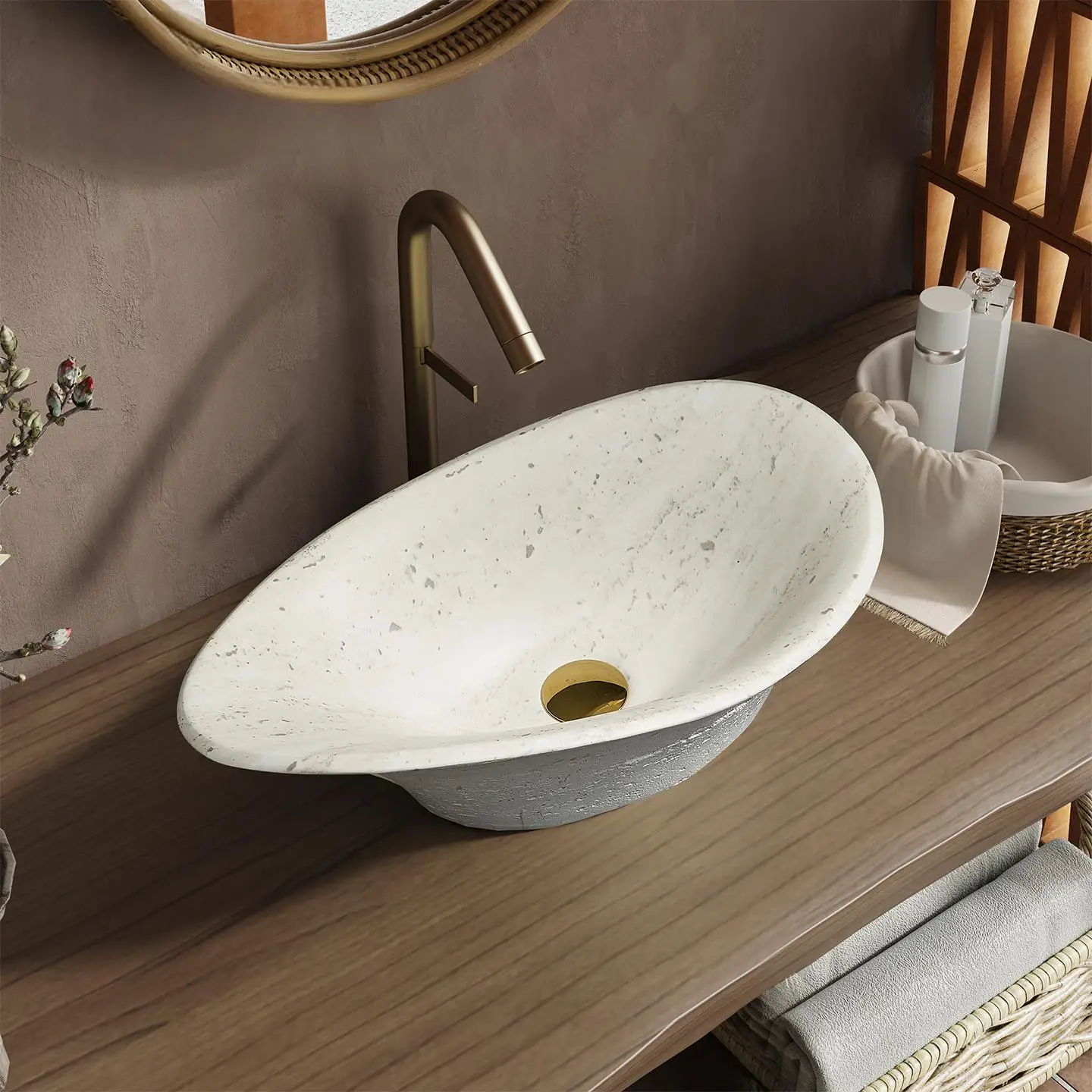 Винтажная бежевая травертиновая раковина - Фотография_2