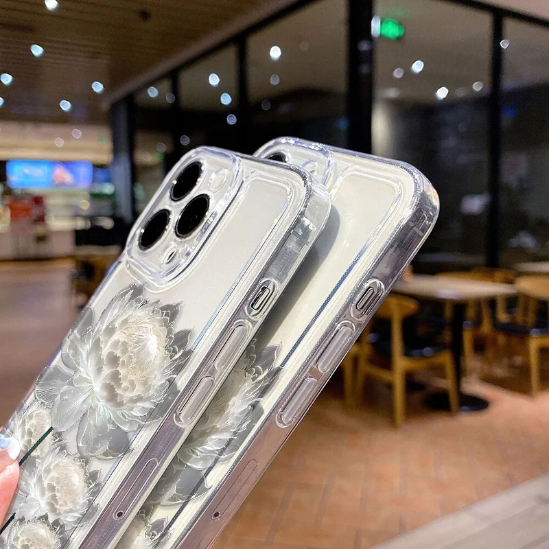Прозрачный чехол для телефона с цветком лотоса для iphone 16 pro max - Фотография_6