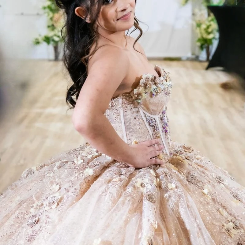 Блестящие платья quinceanera цвета шампанского по индивидуальному заказу - Фотография_4