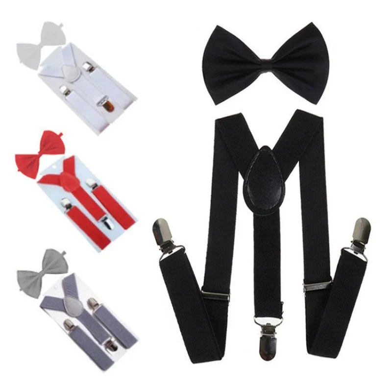 Детские подтяжки с галстуком-бабочкой в горошек